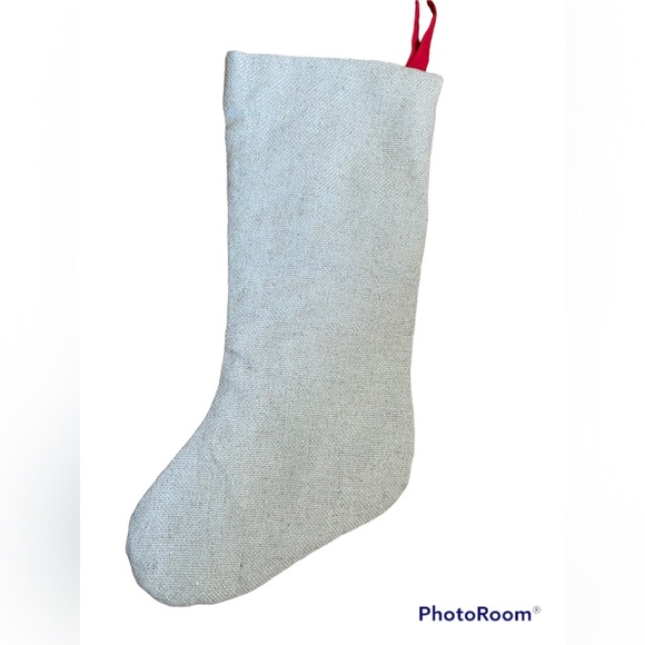 Christmas Stockings Burlap with Red Embroidered Peace set of 2 - Picture 3 of 4